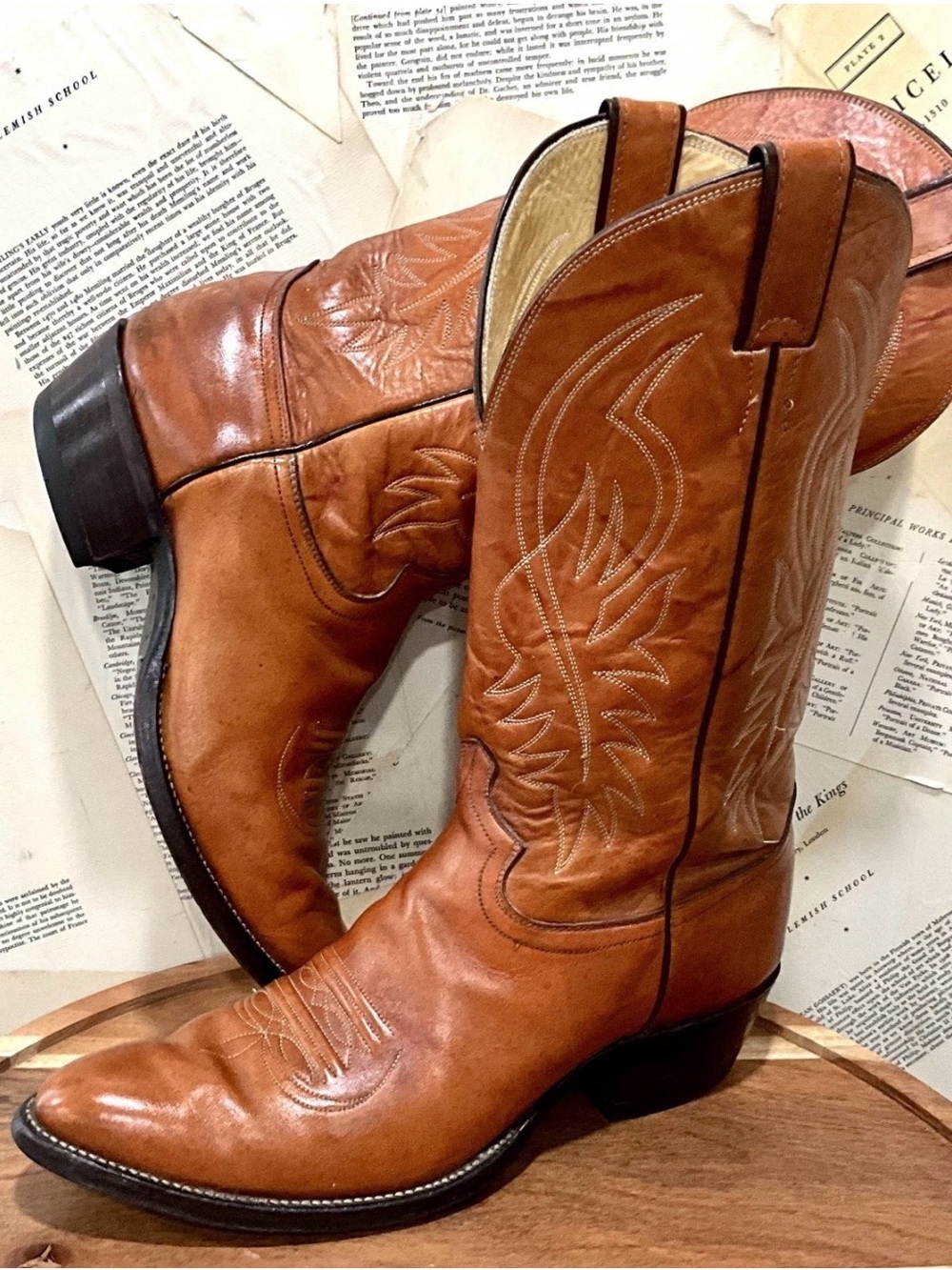 Vintage Justin 8497 Cowboy Boot USA 1970's Tan Leather Western 10D GUC